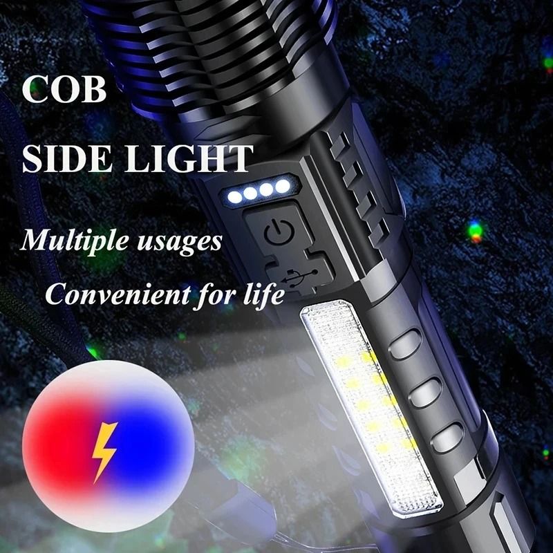 XHP50 LED Flashlight USB Rechargeable Waterproof Torch With Side Light And 7 Modes 5