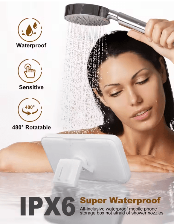 Waterproof Shower Phone Holder With Speaker And 480 Degree Rotation 2