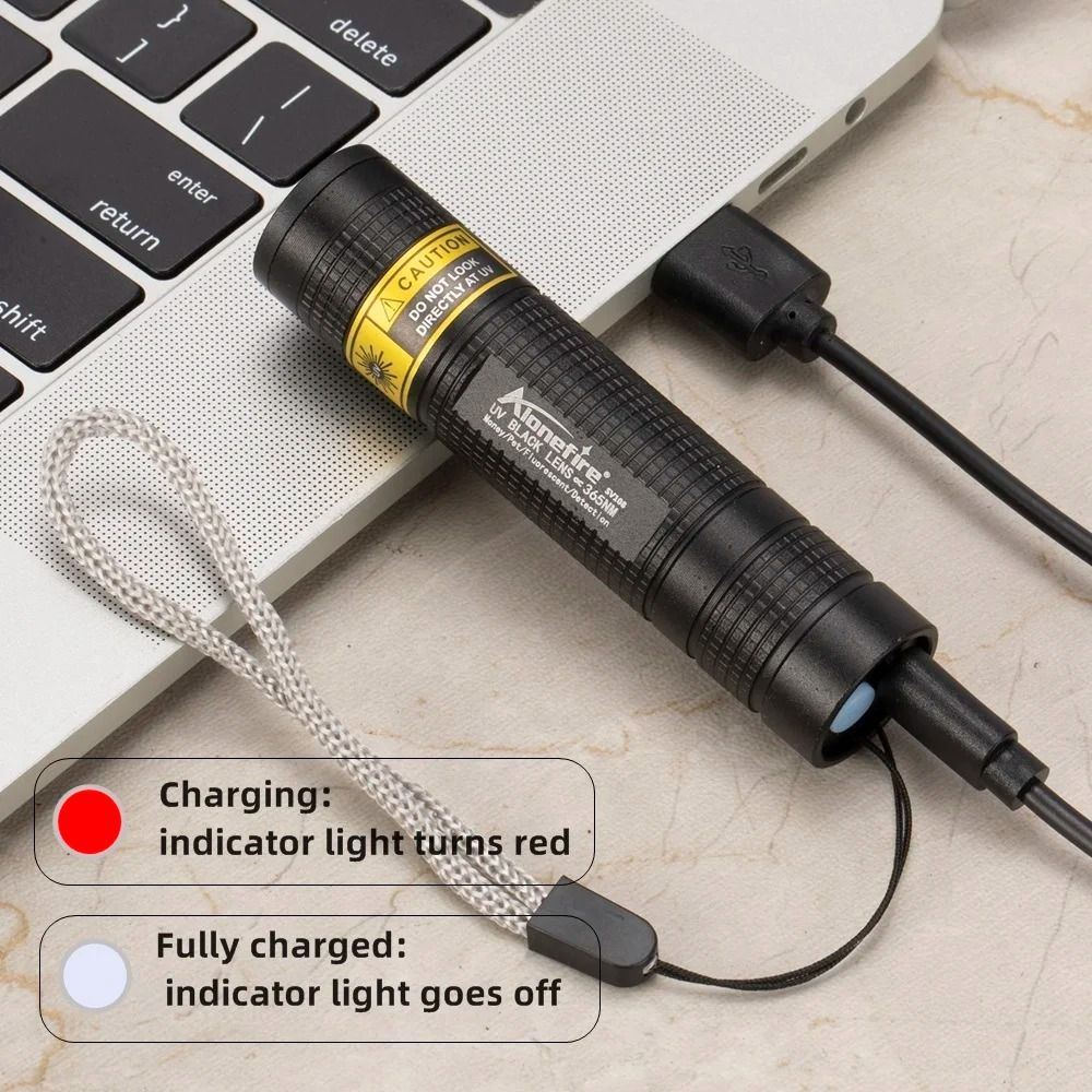 Mini UV Blacklight Flashlight 365nm USB Rechargeable 6