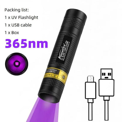 Mini UV Blacklight Flashlight 365nm USB Rechargeable 7