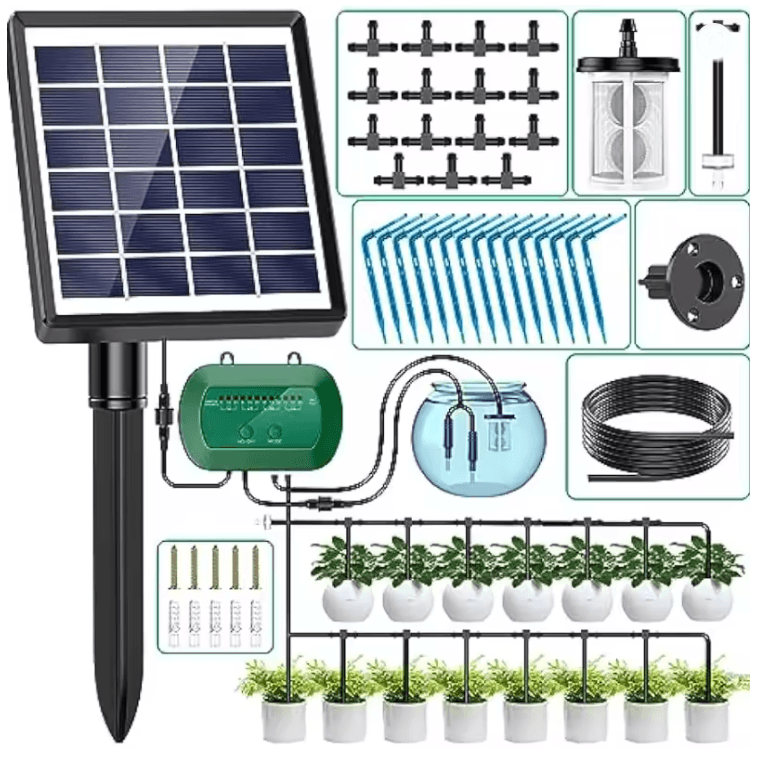 Solar Powered Drip Irrigation Kit for Potted Plants and Garden Watering