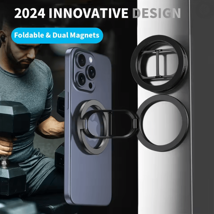 Double Sided Magnetic Phone Stand With MagSafe Ring Holder And Kickstand 1
