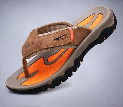Genuine Leather Men Slippers Outdoor Summer Casual Flip Flops