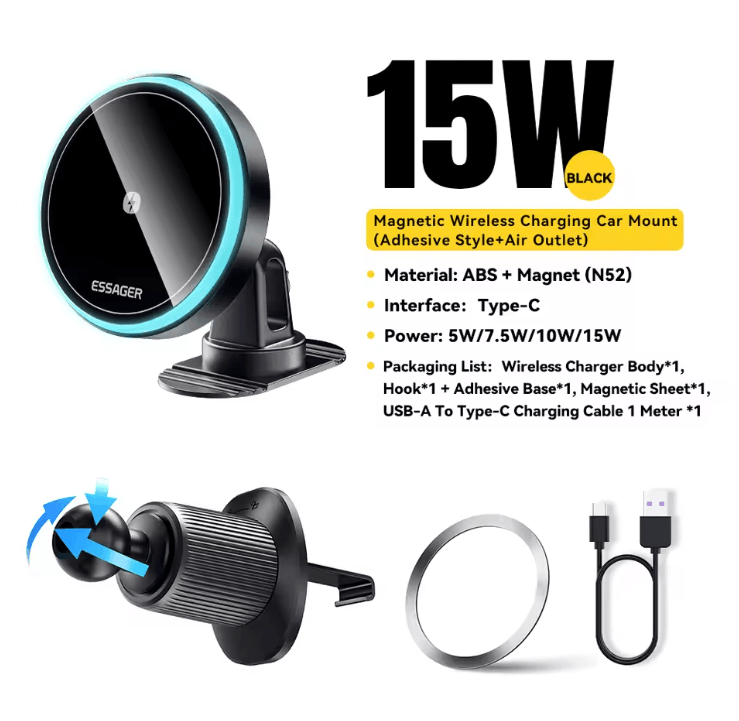 Magnetic Wireless Car Charger And Phone Holder With 360 Degree Rotation 5