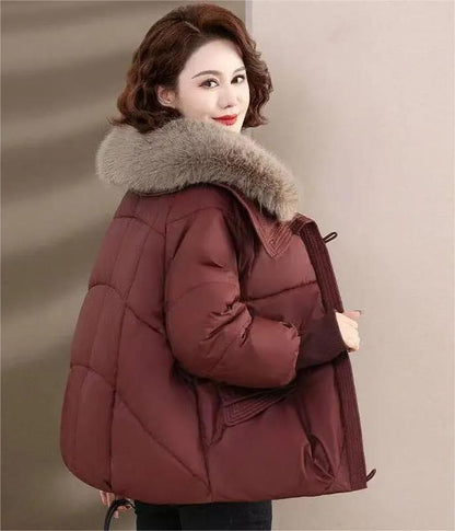 Winter Down Cotton Padded Jacket For Women With Fur Collar 11