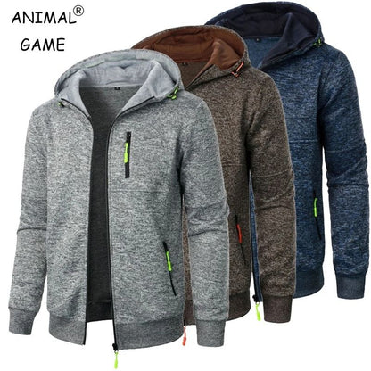 Oversize Hooded Sweatshirt Jacket for Men Winter Warm Zipper Coat