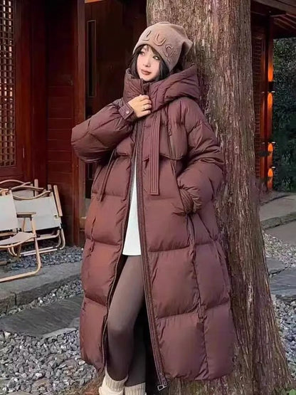 Long Hooded Down Jacket for Women Thick Winter Coat with Duck Down Filling