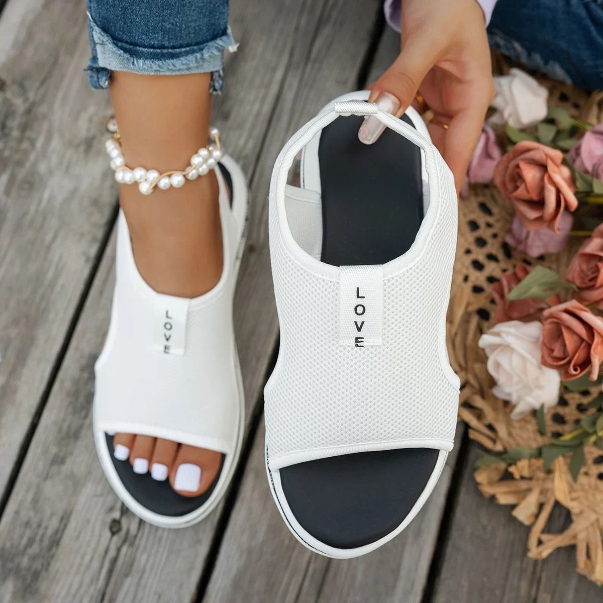 Womens Mesh Open Toe Platform Sandals Breathable Summer Slip On Shoes 9