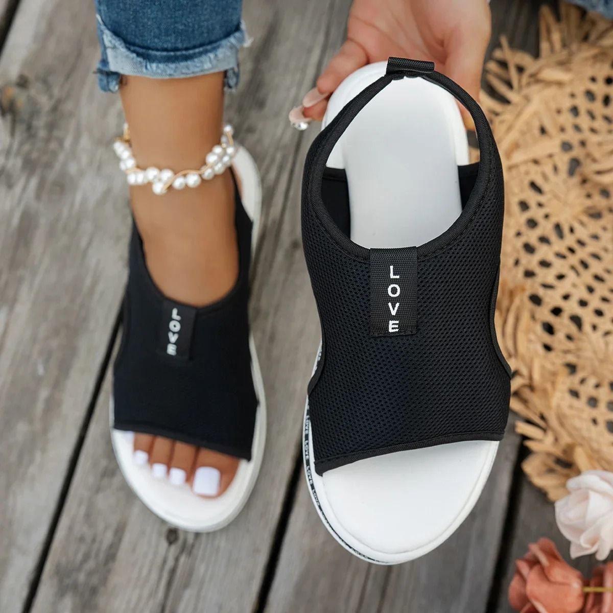 Womens Mesh Open Toe Platform Sandals Breathable Summer Slip On Shoes 6