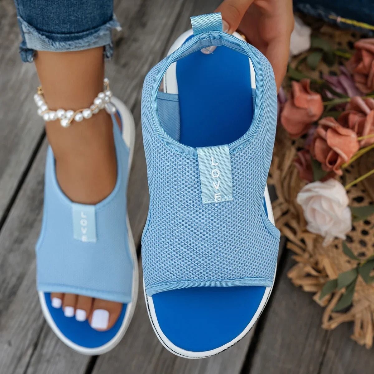 Womens Mesh Open Toe Platform Sandals Breathable Summer Slip On Shoes 7