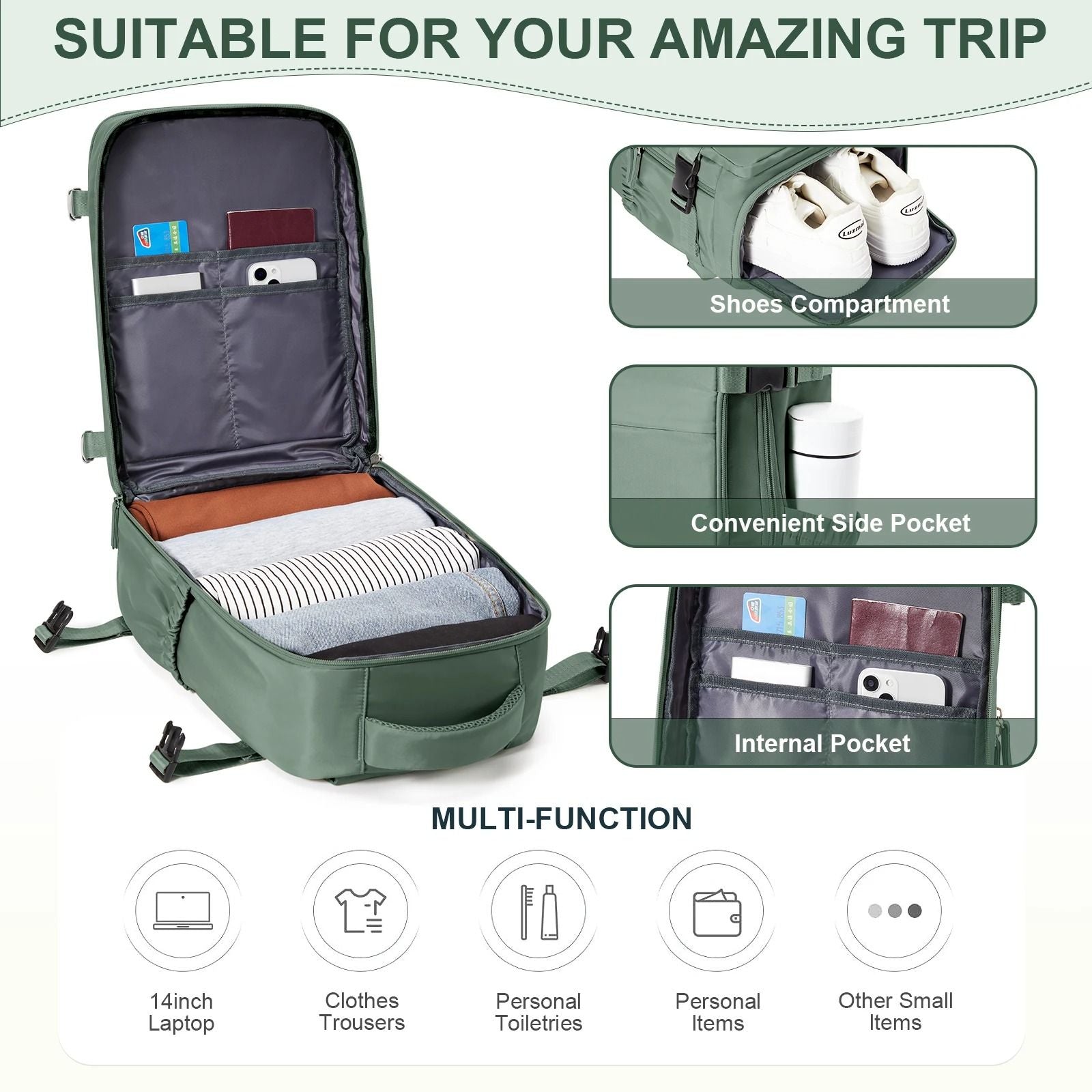 Travel Cabin Backpack Lightweight Carry On Hand Luggage Bag 2