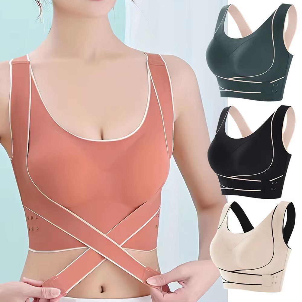 Women's Sports Bra with Front Adjustable Buckle – Wireless Padded Workout Top