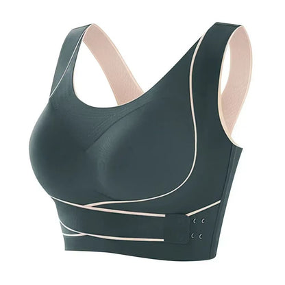 Womens Sports Bra With Front Adjustable Buckle  Wireless Padded Workout Top 8