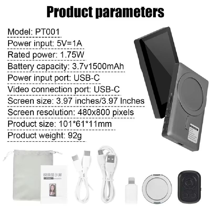 Wireless Phone Selfie Monitor With Magnetic Mount  Rear Camera  Vlog Screen 4
