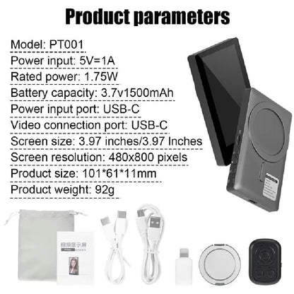 Wireless Phone Selfie Monitor With Magnetic Mount  Rear Camera  Vlog Screen 4