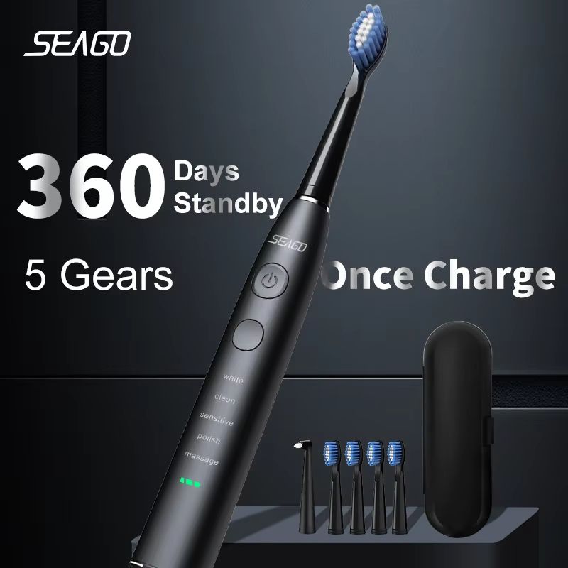 Seago Sonic Electric Toothbrush – USB Rechargeable with 360-Day Battery & Travel Case
