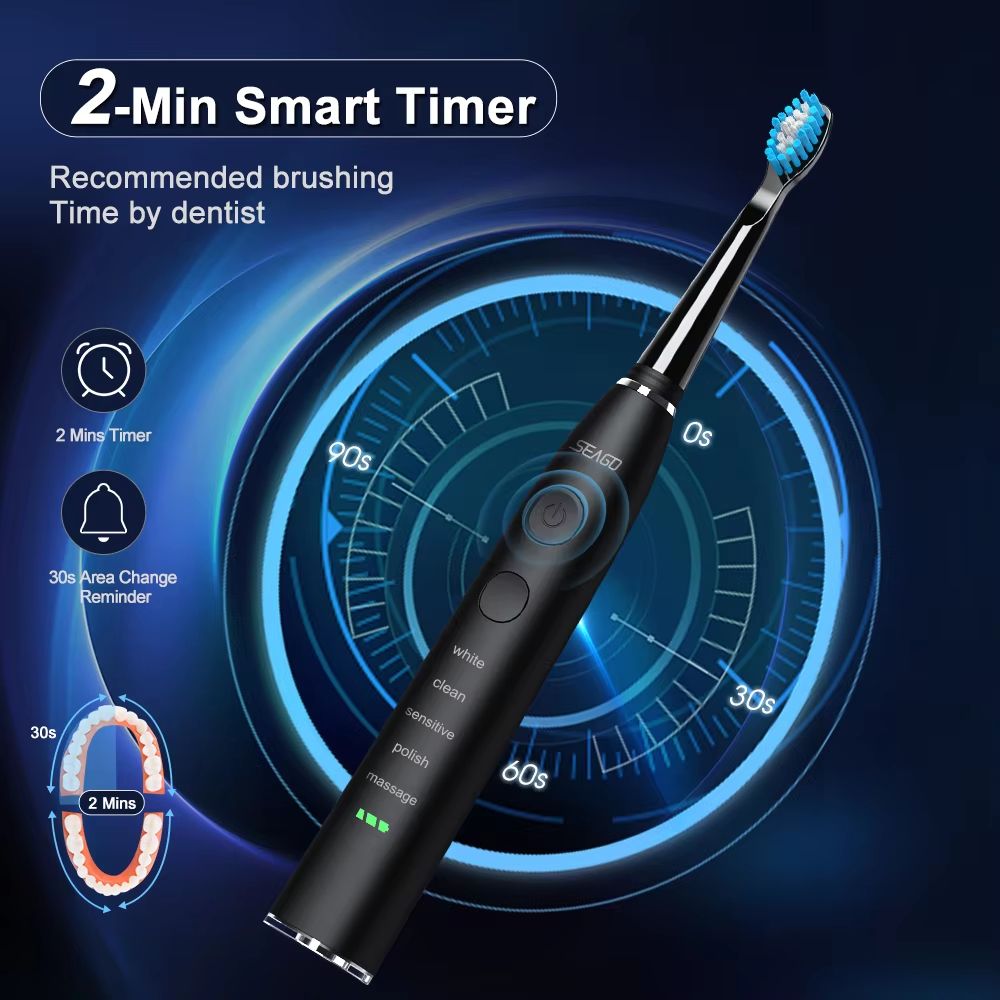 Seago Sonic Electric Toothbrush  USB Rechargeable With 360Day Battery  Travel Case 1