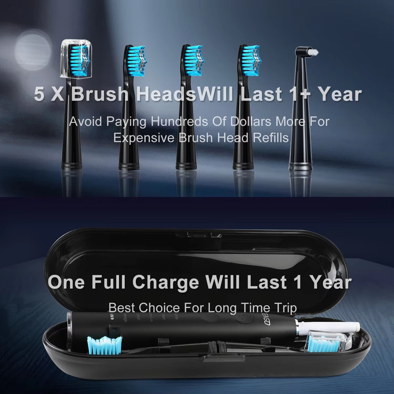 Seago Sonic Electric Toothbrush  USB Rechargeable With 360Day Battery  Travel Case 3