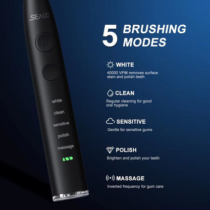 Seago Sonic Electric Toothbrush  USB Rechargeable With 360Day Battery  Travel Case 4