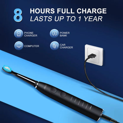 Seago Sonic Electric Toothbrush  USB Rechargeable With 360Day Battery  Travel Case 5