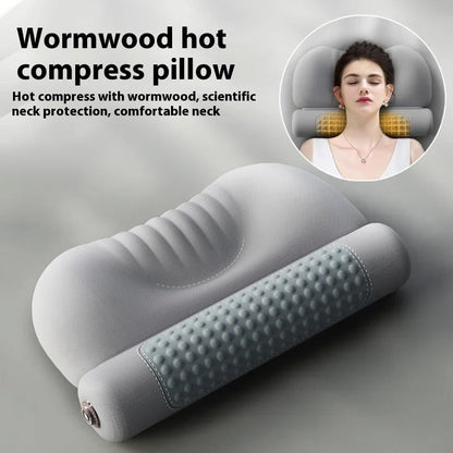 Upgraded Wormwood Hot Compress Cervical Pillow for Neck Heat Therapy Sleep Support
