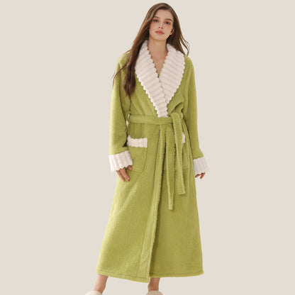 Winter Women's Long Sleeve Flannel Nightgown, Thickened Warm Coral Fleece Nightdress with Pockets, Loose Fit Sleepwear