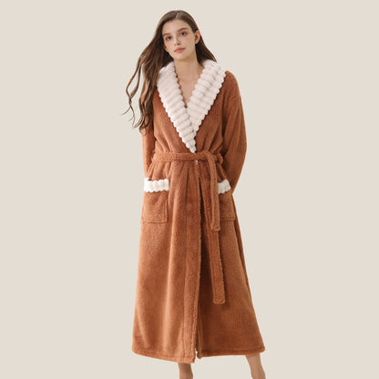 Winter Women's Long Sleeve Flannel Nightgown, Thickened Warm Coral Fleece Nightdress with Pockets, Loose Fit Sleepwear
