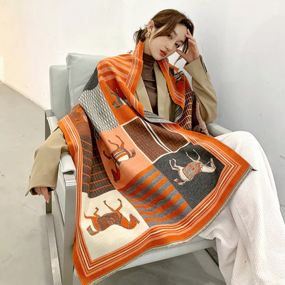 Luxury Horse Print Winter Cashmere Scarf Women Shawl Wrap Scarves Lady Thick Warm Blanket Gift Eleg 2