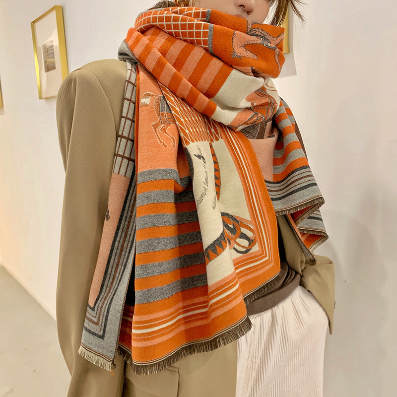Luxury Horse Print Winter Cashmere Scarf Women Shawl Wrap Scarves Lady Thick Warm Blanket Gift Eleg 3