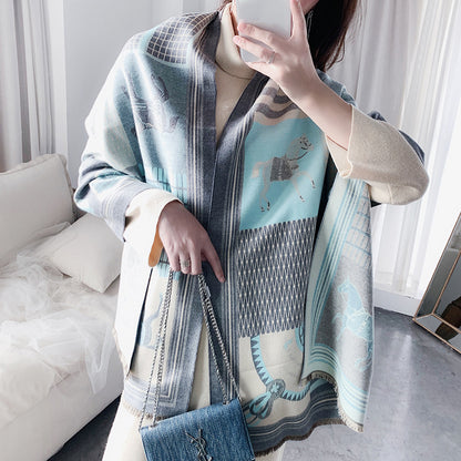 Luxury Horse Print Winter Cashmere Scarf Women Shawl Wrap Scarves Lady Thick Warm Blanket Gift Eleg 8