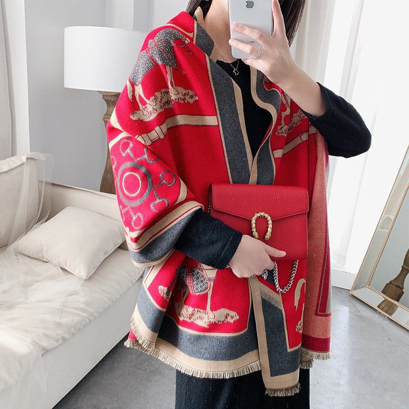 Luxury Horse Print Winter Cashmere Scarf Women Shawl Wrap Scarves Lady Thick Warm Blanket Gift Eleg 11