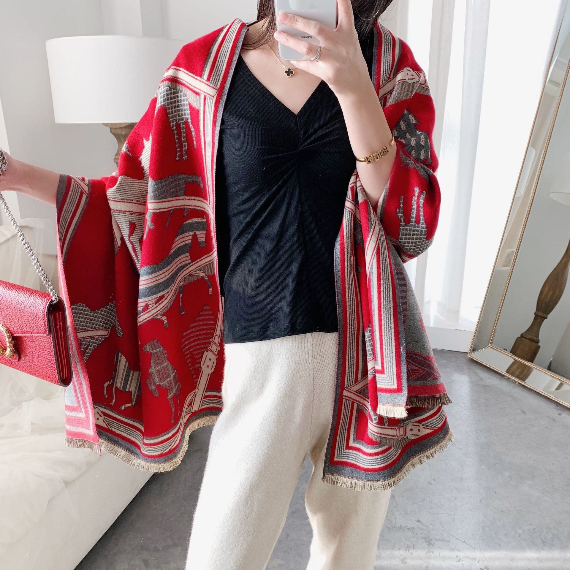 Luxury Horse Print Winter Cashmere Scarf Women Shawl Wrap Scarves Lady Thick Warm Blanket Gift Eleg 1