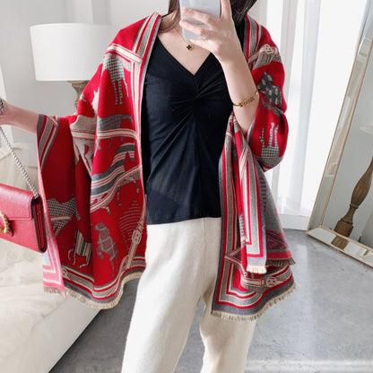 Luxury Horse Print Winter Cashmere Scarf Women Shawl Wrap Scarves Lady Thick Warm Blanket Gift Eleg 1