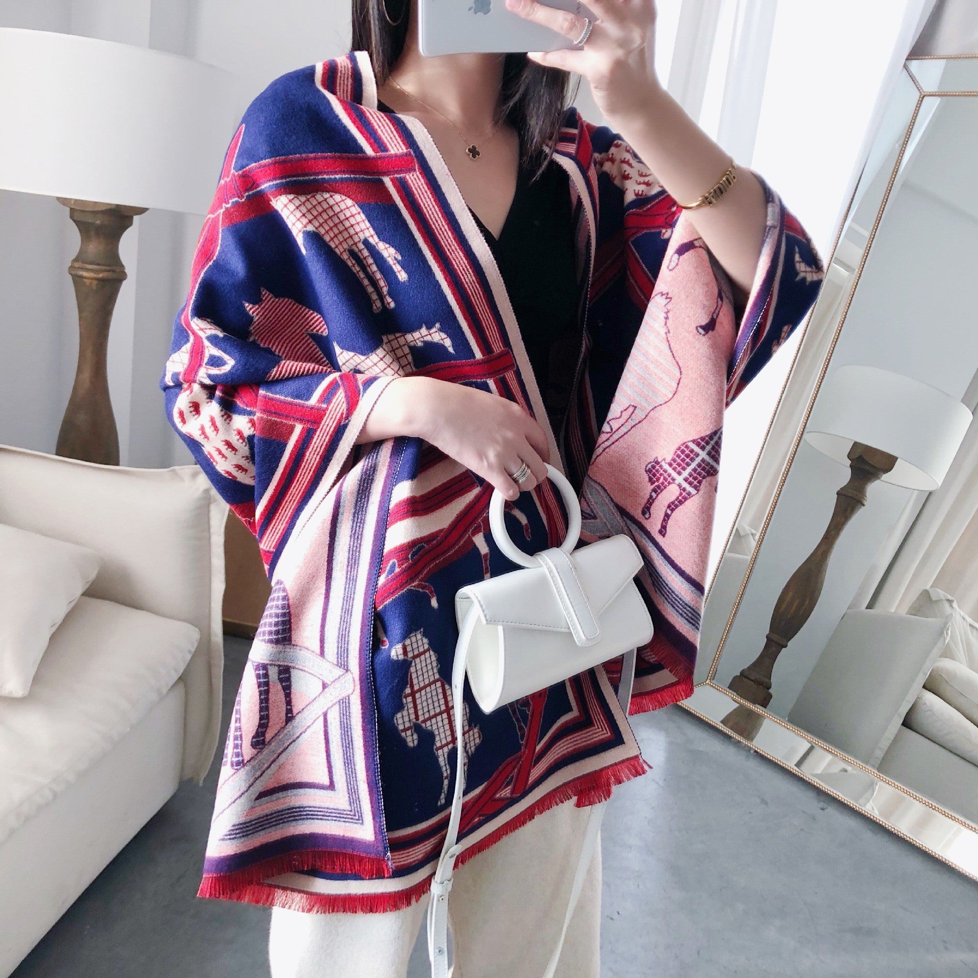 Luxury Horse Print Winter Cashmere Scarf Women Shawl Wrap Scarves Lady Thick Warm Blanket Gift Eleg 20