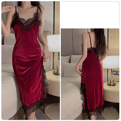 Women's Velour Robe Set, Winter Loungewear, Sexy Cami and Kimono Sleepwear, Warm Burgundy Bathrobe Suit