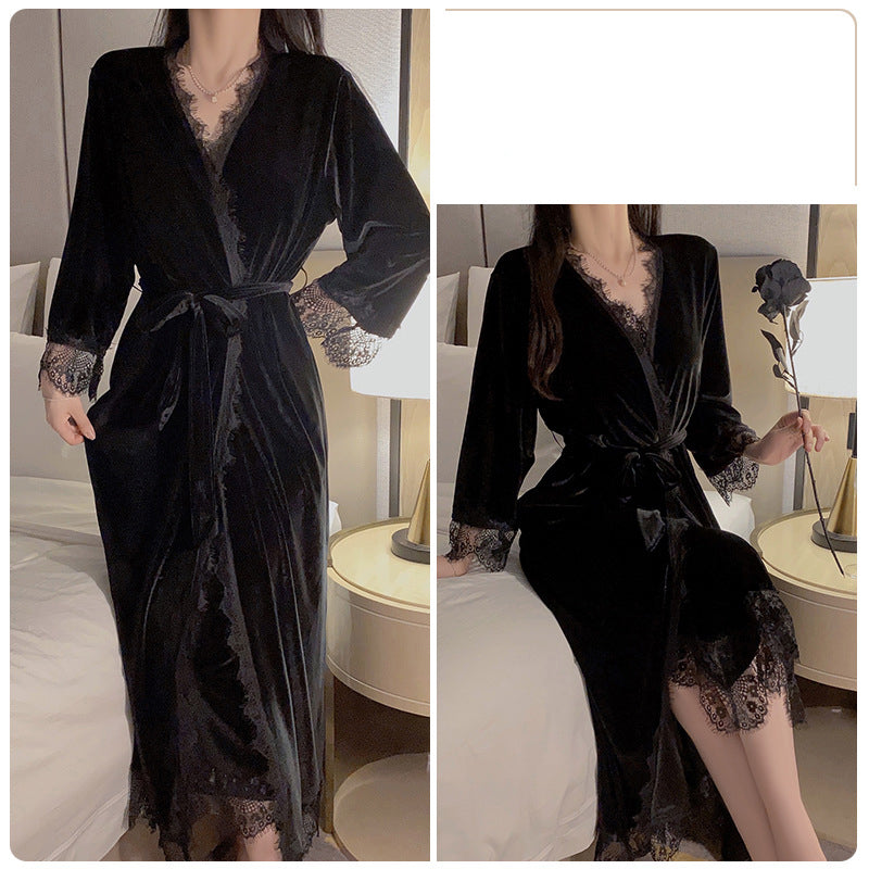 Women's Velour Robe Set, Winter Loungewear, Sexy Cami and Kimono Sleepwear, Warm Burgundy Bathrobe Suit