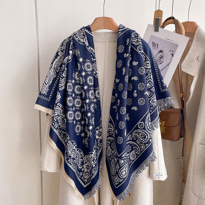 Fashion Cashmere Pashmina Scarf for Women, Soft Thick Blanket Wrap, Floral Winter Shawl, Cozy Warm Bufanda & Stylish
