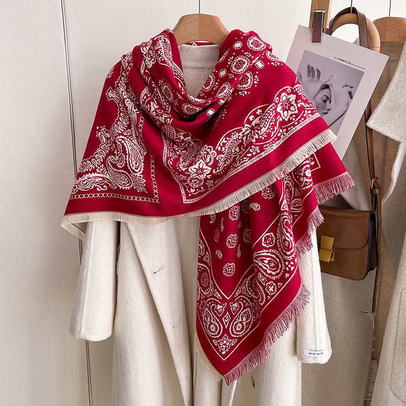 Fashion Cashmere Pashmina Scarf For Women Soft Thick Blanket Wrap Floral Winter Shawl Cozy Warm Buf 4