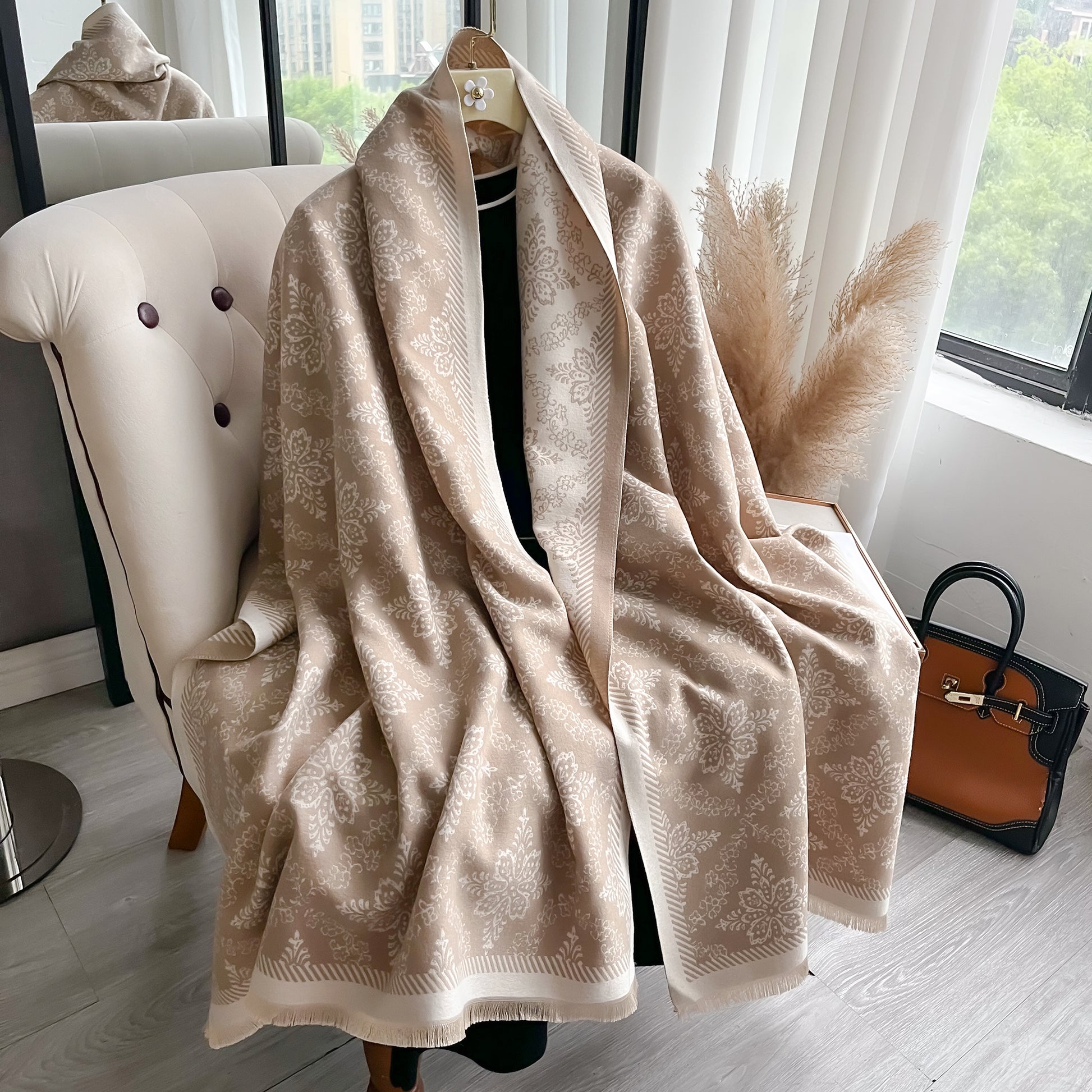Ethnic Style Luxury Brand Two-Sided Scarf Pashmina Cashmere Soft Warm Fringe Shawl Coldproof Windproof Winter Blanket