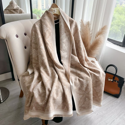 Ethnic Style Luxury Brand Two-Sided Scarf Pashmina Cashmere Soft Warm Fringe Shawl Coldproof Windproof Winter Blanket