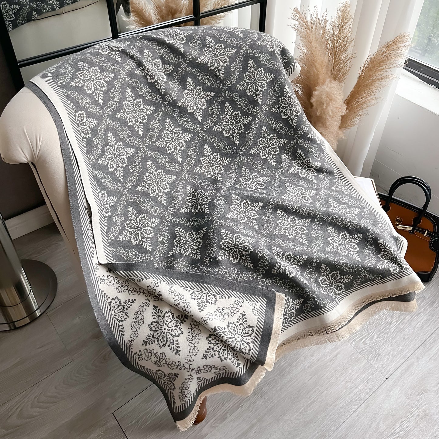 Ethnic Style Luxury Brand Two-Sided Scarf Pashmina Cashmere Soft Warm Fringe Shawl Coldproof Windproof Winter Blanket