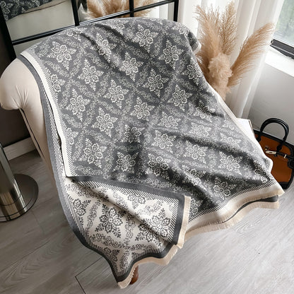 Ethnic Style Luxury Brand Two-Sided Scarf Pashmina Cashmere Soft Warm Fringe Shawl Coldproof Windproof Winter Blanket