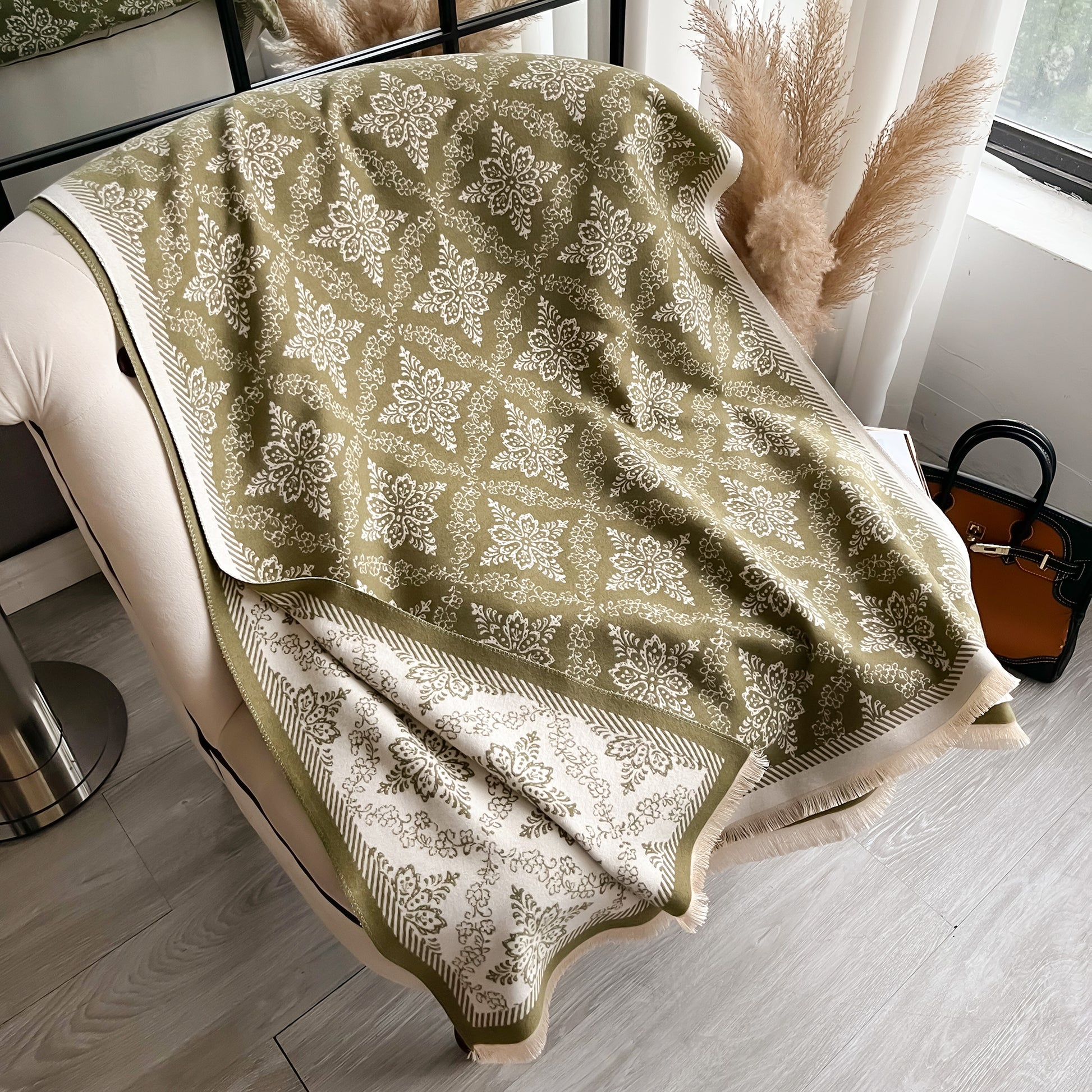 Ethnic Style Luxury Brand Two-Sided Scarf Pashmina Cashmere Soft Warm Fringe Shawl Coldproof Windproof Winter Blanket