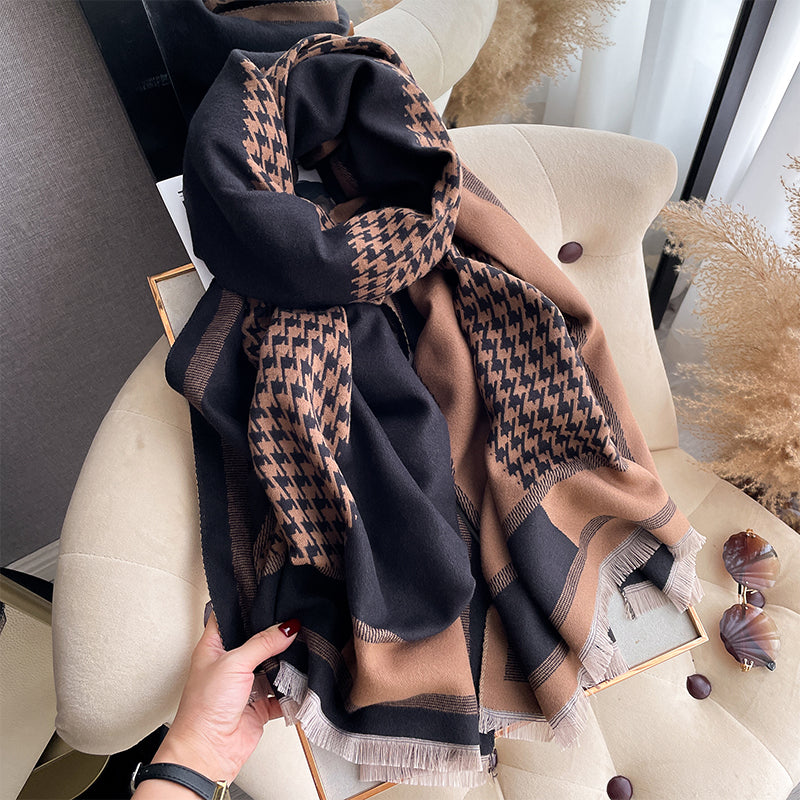 Elegant Luxury Brand Two-Sided Jacquard Scarf Pashmina Cashmere Soft Warm Fringe Shawl Cozy Winter Coldproof & Windproof