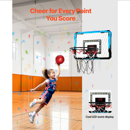 SucceBuy Kids Basketball Hoop Wall Mounted Indoor Toy With LED Lights  Scoreboard Foldable Goal For