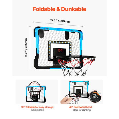SucceBuy Kids Basketball Hoop Wall Mounted Indoor Toy With LED Lights  Scoreboard Foldable Goal For