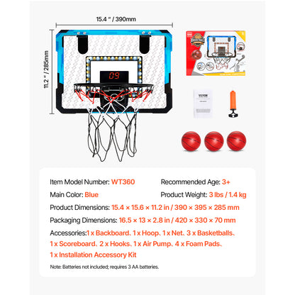SucceBuy Kids Basketball Hoop Wall Mounted Indoor Toy With LED Lights  Scoreboard Foldable Goal For