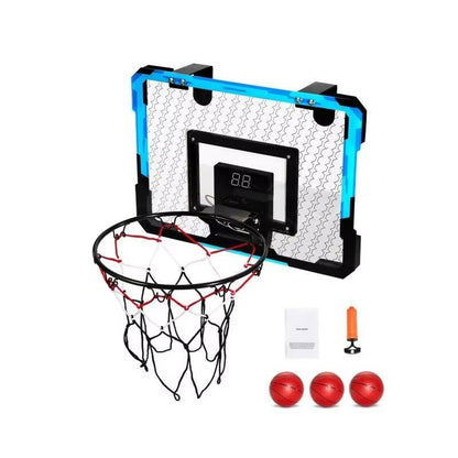 SucceBuy Kids Basketball Hoop, Wall Mounted Indoor Toy with LED Lights & Scoreboard, Foldable Goal for Boys Girls