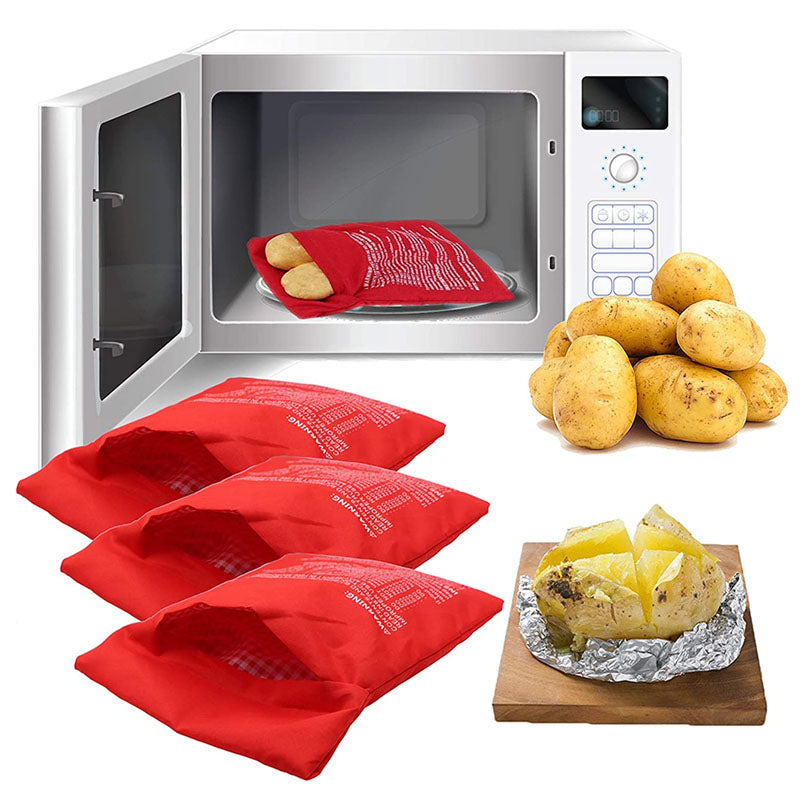 4-Minute Microwave Potato Cooker Bag, Reusable Red Pouch for Baking Perfect Potatoes Quickly, Express Kitchen Helper