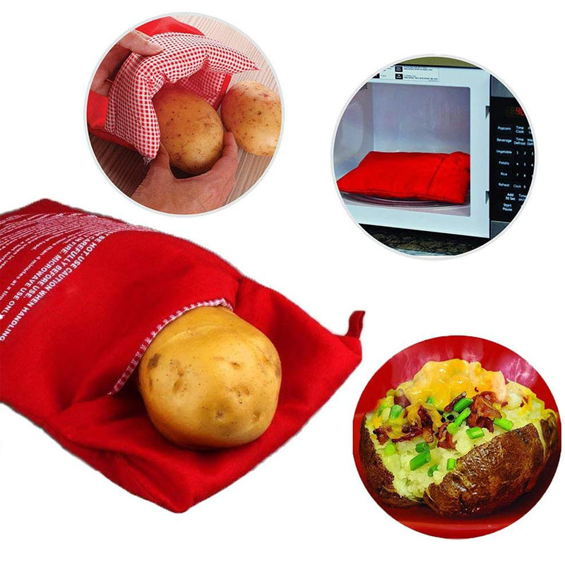 4Minute Microwave Potato Cooker Bag Reusable Red Pouch For Baking Perfect Potatoes Quickly Express  2